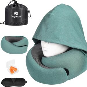 Travel Pillow - Hooded Neck Pillow Airplane Memory Foam Filling